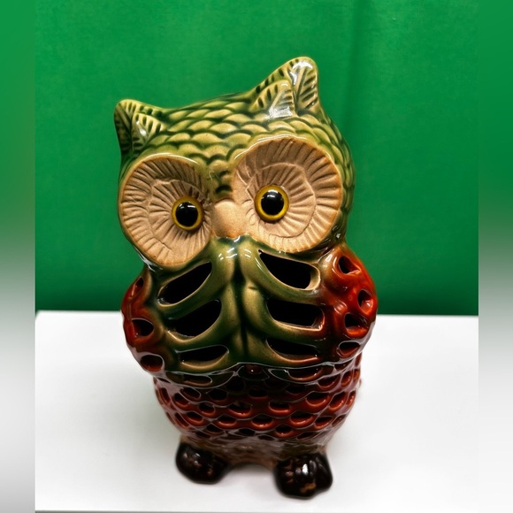 Owl Hollow Figurine Ornament Tea Candle Battery Operated 7” - Picture 2 of 10